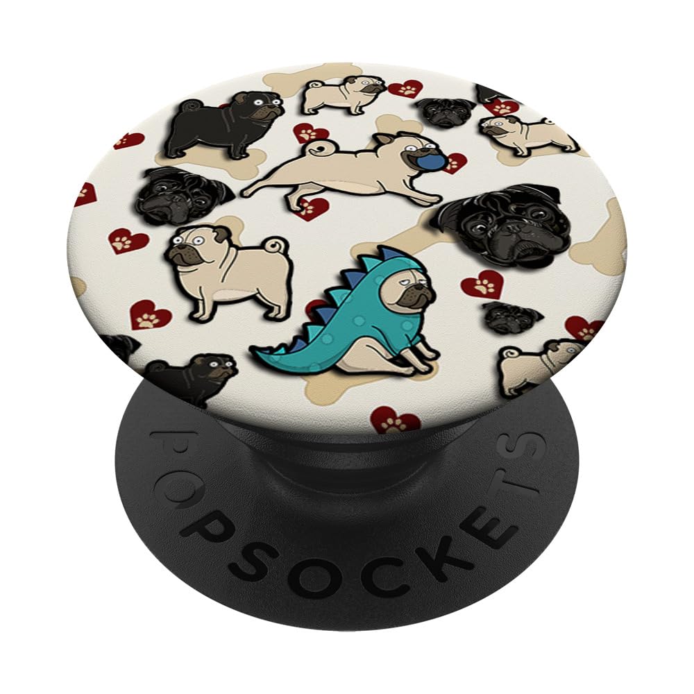 Pug Dog Lover Design Paw Prints Heart Pattern Pug PopSockets PopGrip: Swappable Grip for Phones & Tablets PopSockets Adhesive PopGrip