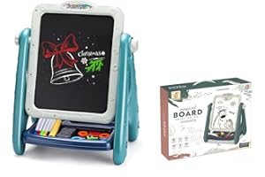 AOMOLA Tabletop Easel for Kids Art Easel for Toddlers Double-Sided Magnetic Chalkboard & Whiteboard Height Adjustable and 360° Rotate Portable Drawing Board for Age 3+ Boys and Girls Gifts