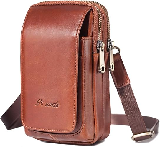 Amazon 2way レザー ウエストベルトポーチ ミニショルダーバッグ 牛革 メンズ 小物入れ シンプル 小型バッグ 二つ折りサイフ タバコ 携帯収納 スマホケース コンパクト 6 5インチ以下対応 ブラウン Meizi Yin ウエストバッグ