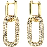 Chunky Geometric Drop Dangle Earrings for Women 14K Gold Plated Paperclip Lightweight Hoop Earrings Jewelry Trendy Hypoallergenic