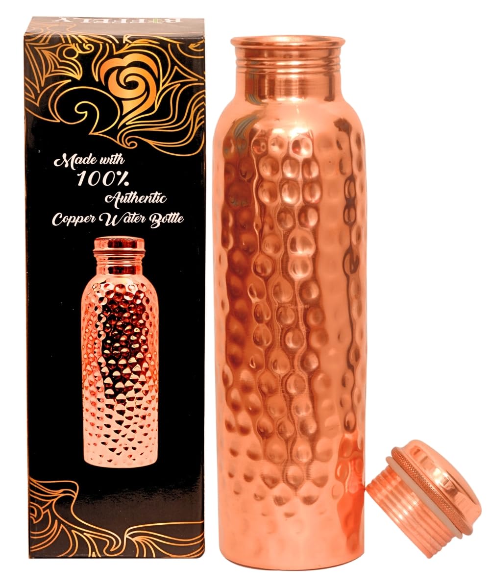 Photo 1 of Copper Water Bottle - 34oz - Handcrafted Ayurvedic 100% Pure Copper Water Bottle for Drinking |Men & Women| Leak-Proof Lid BPA Free Non-Insulated & Eco Friendly with Premium Quality for Sport & Travel
