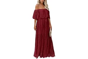 HOYISHION Women's Off The Shoulder Floral Lace Maxi Dress White Bridesmaid Wedding Party Maternity Photoshoot Long Dresses