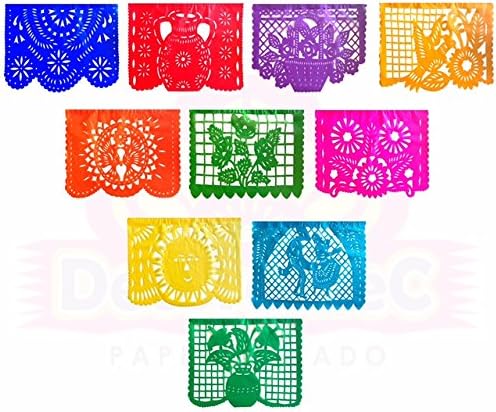 Large PLASTIC Mexican Papel Picado Banner fiesta theme (15 Feet Long)