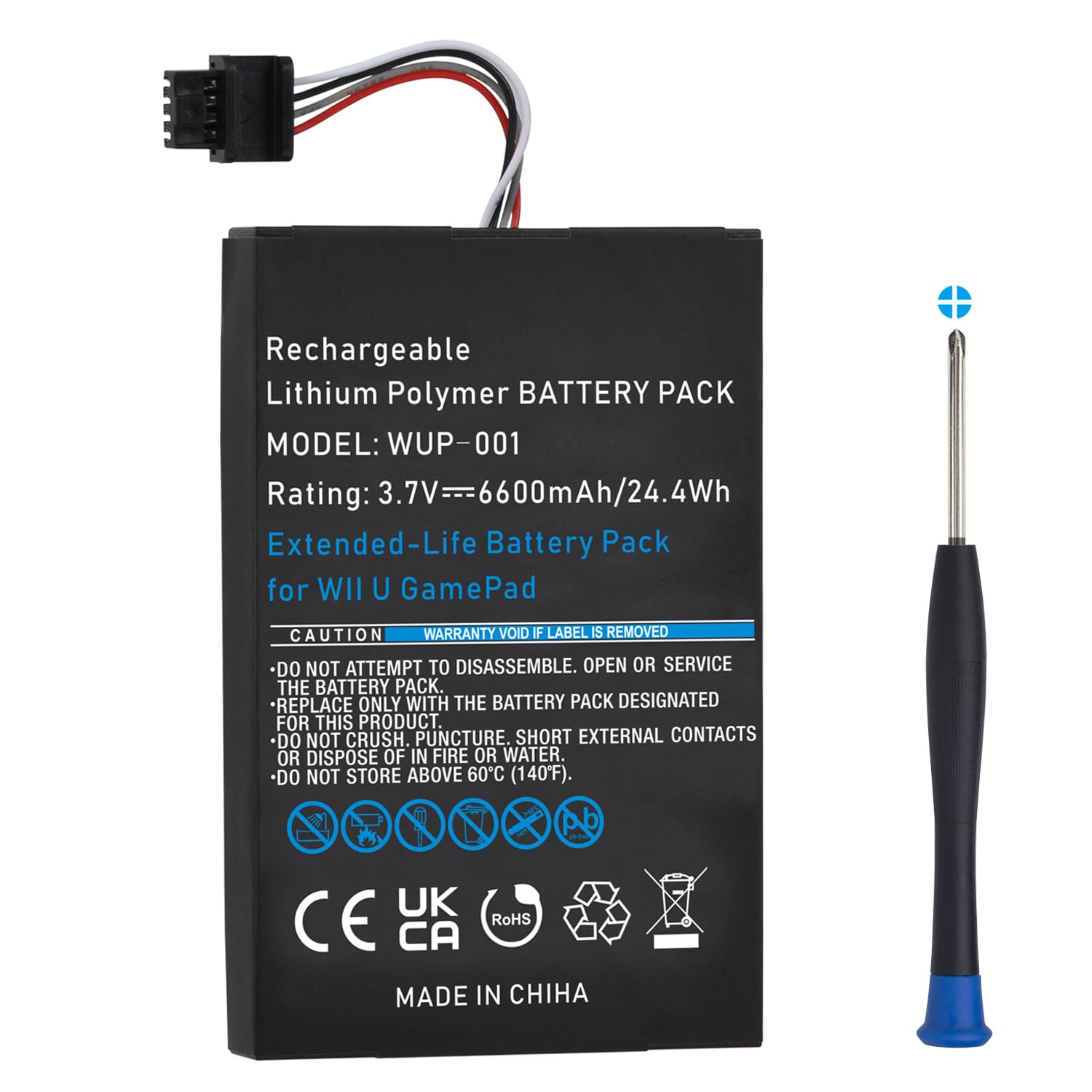 Tectra 6600mAh Wii U Gamepad Battery, Rechargeable WUP-010 WUP-012 Battery Replacement for Nintendo Wii U Gamepad