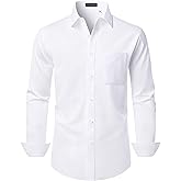 Lusead Men's Dress Shirts Long Sleeve Stretch Regular Fit Casual Formal Wedding Wrinkle Free Button Down Shirt with Pocket