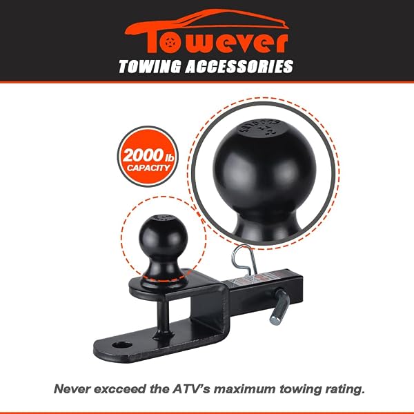 TOWEVER 84031 TOWEVER ATV HITCH BALL MOUNT 2 INCH BALL WITH 1-1/4 INCH SOLID SHANK, WITH 1/2 INCH PIN & CLIP, RATED 2000 LBS