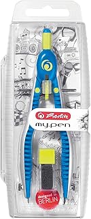 Herlitz 11122330 Schnellverstellzirkel my.pen blau/lemon mit Zusatzminen und Anspitzmöglichkeit