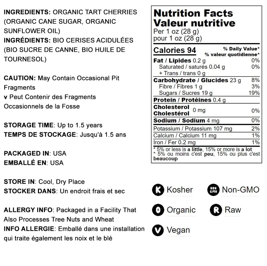 Organic Dried Tart Cherries, 1 Pound — Lightly Sweetened, Pitted, Non