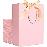 EUSOAR Pink Gift Bags - 25pcs, 7.8"x3.9"x11" with Ribbon Handles for Wedding, Baby Shower, Birthday, Bridesmaid, Business, Holiday Party