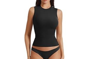 YEOREO Women's High Neck Double Lined Sleeveless Tops Full Length Fitted Going Out Tank Top Workout Stretch Basic Tee