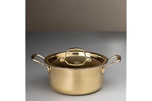 Swadeshi Blessings Exclusive Range Brass Pot/Stock Pot for Cooking with Lid/Teflon-Free/Naturally Non-Stick Brass Utensils wi