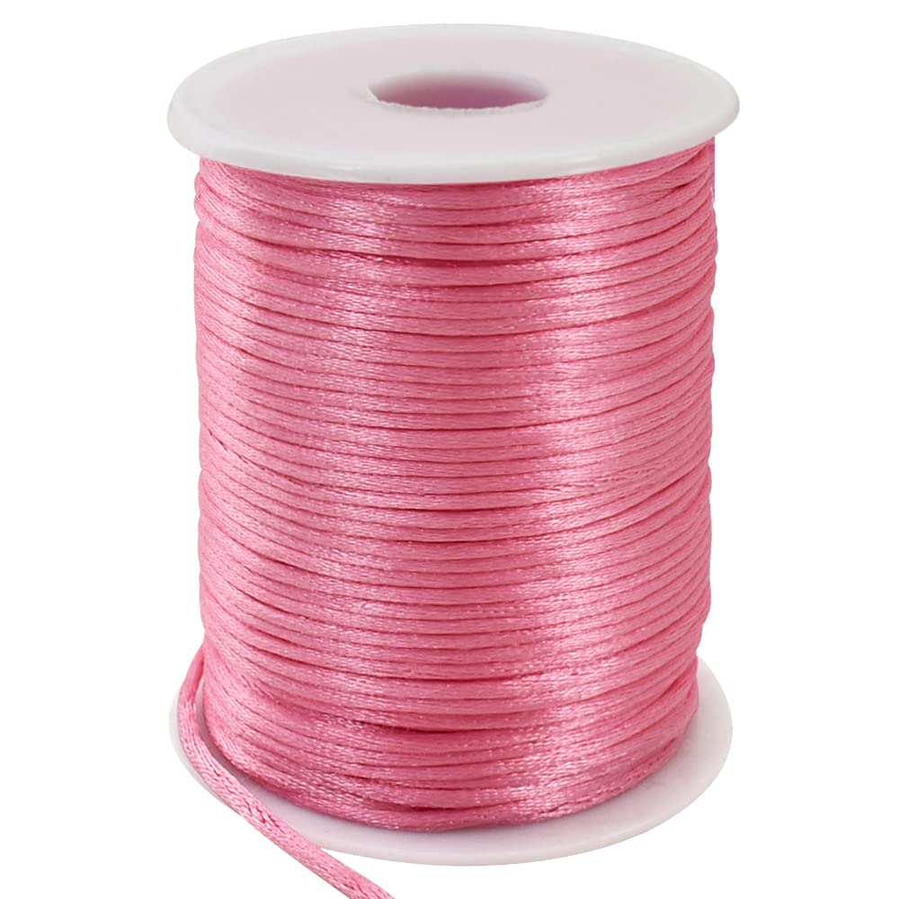 TONIFUL 2mm x 110 Yards Light Pink Nylon Cord Satin String for Bracelet Jewelry Making Rattail Macrame Waxed Trim Cord Necklace Bulk Beading Thread Kumihimo Chinese Knot Craft