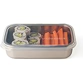 U Konserve Stainless Steel Rectangle Food Storage Bento Box Container, Leak Proof Silicone Lid Dishwasher Safe - Plastic Free, (25oz Clear)