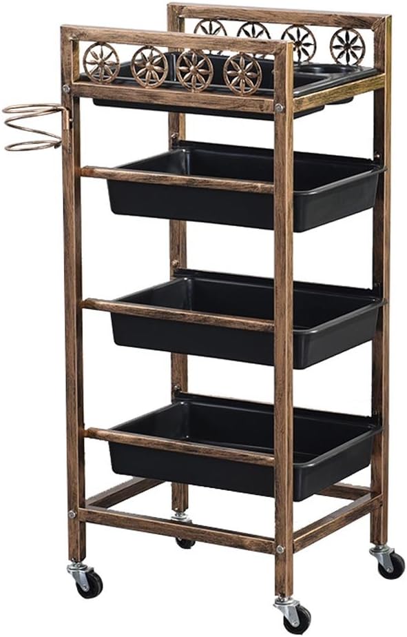 4 Layers/5 Layers Beauty Salon Hair Salon Trolley, Tool Tray, Wheel Makeup Car, Beauty Hand Car -Service Carts (color : Retro color, Size : Four floors)