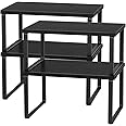 CADUKE Set of 4 Kitchen Counter Shelves Stackable Shelf Organizer Wood Countertop Shelf Expandable Cabinet Shelf Organizers Countertop Storage Rack for Pantry, Industrial Black