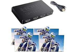 HDMI Splitter 4 in 1 Out, Supports Copying/mirroring 1 Source Screen to 4 HDM Screens (Screen Copy only, not Expandable), 4-P