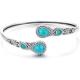 BETHZA Turquoise Bangle Bracelet for Women 925 Sterling Silver Genuine Turquoise Open Cuff Bracelet Adjustable Hand Stackable Vintage Natural Stone Jewelry Gifts