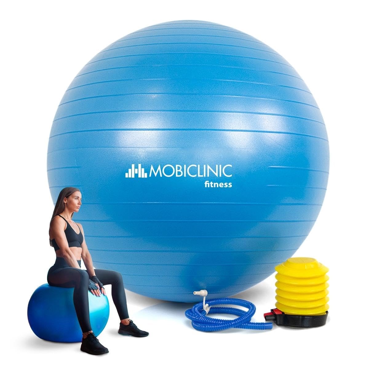 Mobiclinic®, Pilates Ball, 23 Inches, Including Inflator, Anti-slip, Anti-puncture, Washable, Pilates Ball, Fitness, Sport, Pilates Ball for Pregnant Women, PY-01, Training, Blue