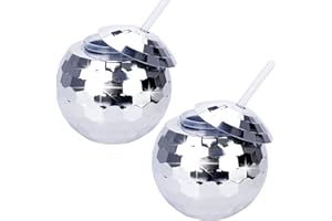 Xlong 2 Pack Silver Disco Ball Cups,20 Oz Reusable Plastic Cups Tumbler with Lids and Straws,Sparkly Glitter Disco Ball Cups Cocktail Cups Tea Bottle for Disco Party Decorations,Anniversary,New Years
