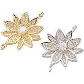 KitBeads 10pcs Random Mixed Cubic Zirconia Connectors 18k Gold Plated Flower Link Charms Flower Cubic Zirconia Connector Charms for Jewelry Making