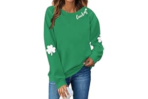 KEEVICI St Patricks Day Sweatshirt Women Lucky Shamrock Long Sleeve Shirt Clover Irish Hoodie Cotton Graphic Pullover Tops