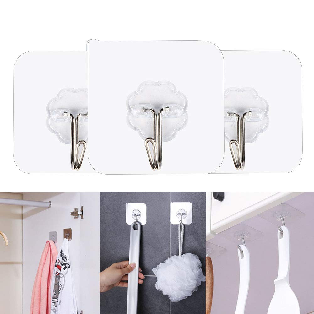 Nakeey Stainless Steel self-Adhesive Towel Hooks with no Drilling Required for Bathroom and Cake Brushed 12 Pieces Transparent