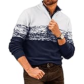Runcati Mens Quarter Zip Sweaters Mock Neck Pullover Sweater Knitted Casual Color Block Fall Winter Sweaters