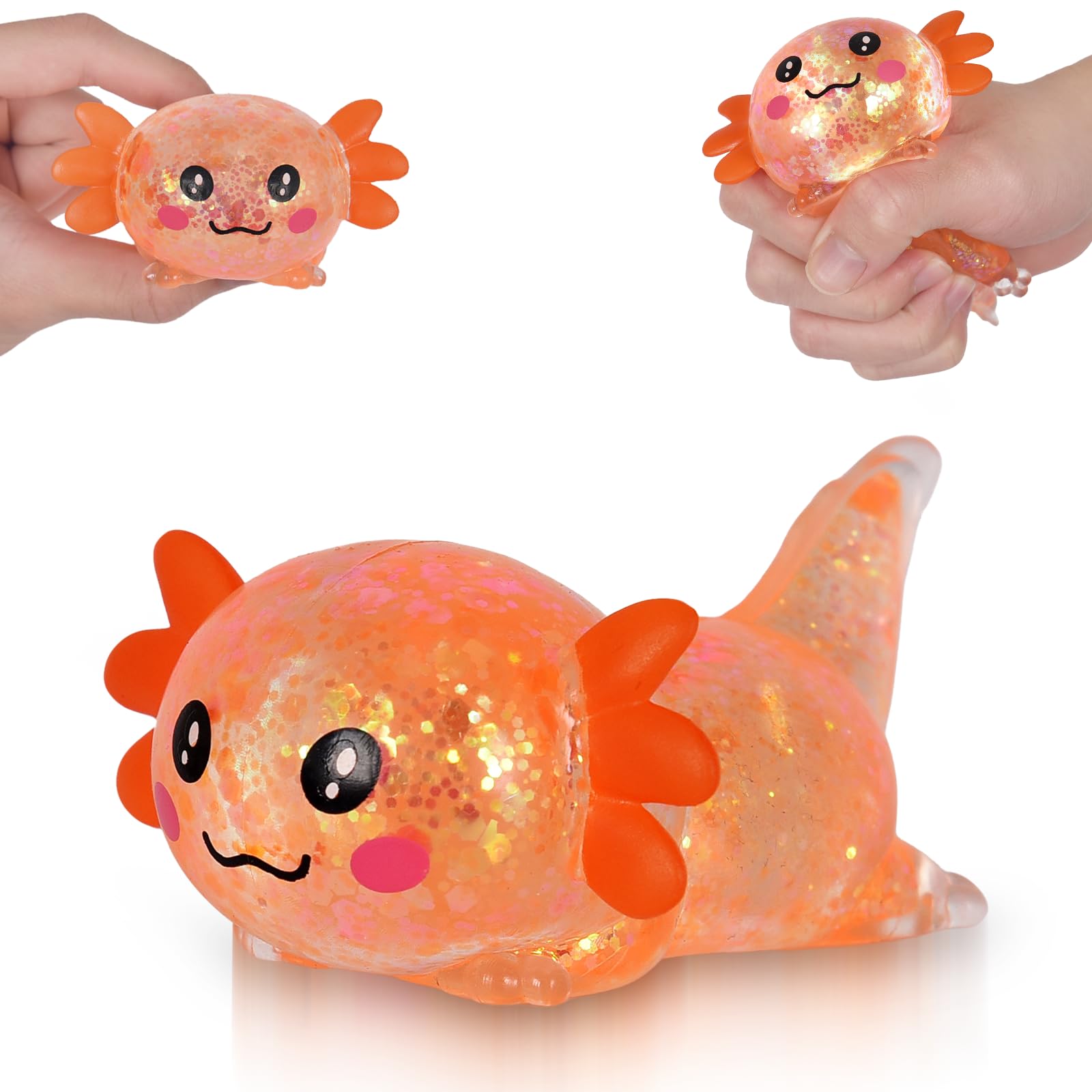 Axolotl Squishy Stress Ball, Soft TPR Slow Rising Squeeze Toy, Cute Axolotl Fidget Toy for Stress Relief, Anxiety Calming Sensory Toy for Kids Adults(Orange Lie Axolotl)