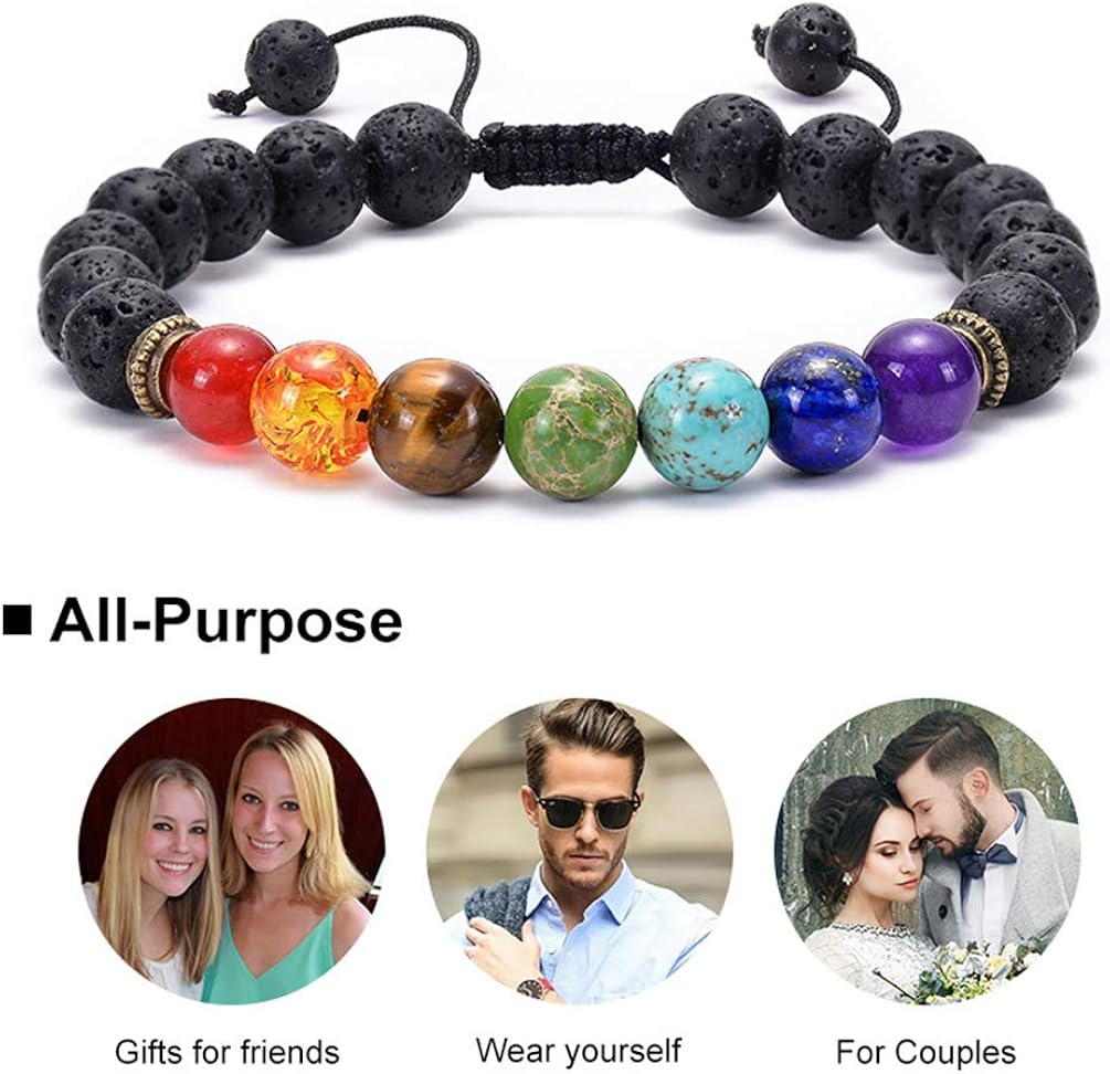GelConnie Lava Rock Chakra Bracelet 7 Chakra 8mm Natural Stone Healing Bracelet Stress Relief Yoga Beads Anxiety Bracelet Aromatherapy Essential Oil Diffuser Bracelet Bangle: Jewelry