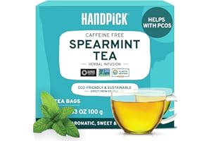 HANDPICK, Spearmint Tea Bags (100 Herbal Tea Bags) |Refreshing Mint Tea | Non-GMO | Round Eco-Conscious Teabags