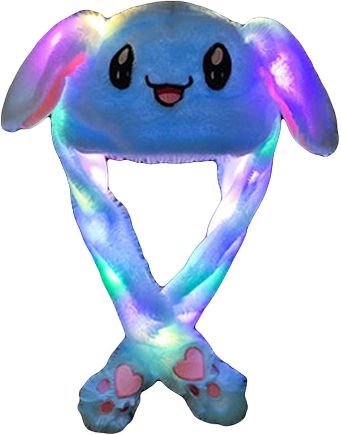 SSMENG Hat with Moving Ears Cat with LED Lights Plush Animal Hat That