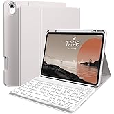 kenke for iPad 11/10th Gen Case with Keyboard 11/10.9 inch 2025 A16/2022, Detachable Wireless Bluetooth Keyboard Case Thin & Light with Built-in Left Side Pencil Holder, White Square Keycaps (Gray)