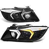 Auto Dynasty LED DRL Headlights Assembly Compatible with 2005-2008 BMW 3-Series 4-Dr Sedan, Driver and Passenger Side, 3D Swi
