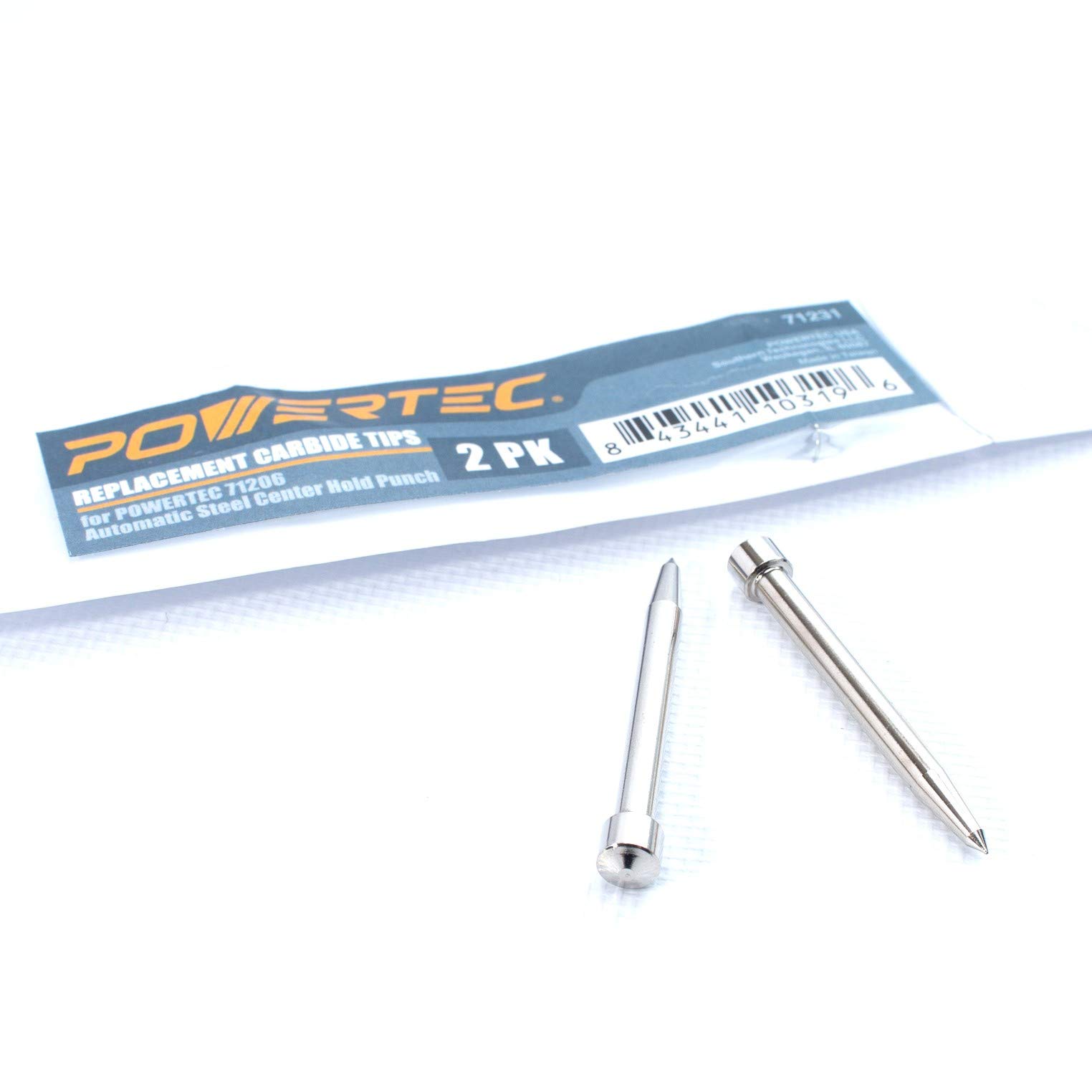 POWERTEC 71231 Replacement Carbide Tips for POWERTEC 71206 Automatic Steel Center Hole Punch, 2PK