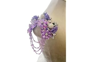 PLune 3D three-dimensional flower Rhinestone Applique Sewing Shining Beads Stones Trim Crystal Fringe Patches for Dress Clothes Accessories 5.5X6.2inches (Light purple,A)