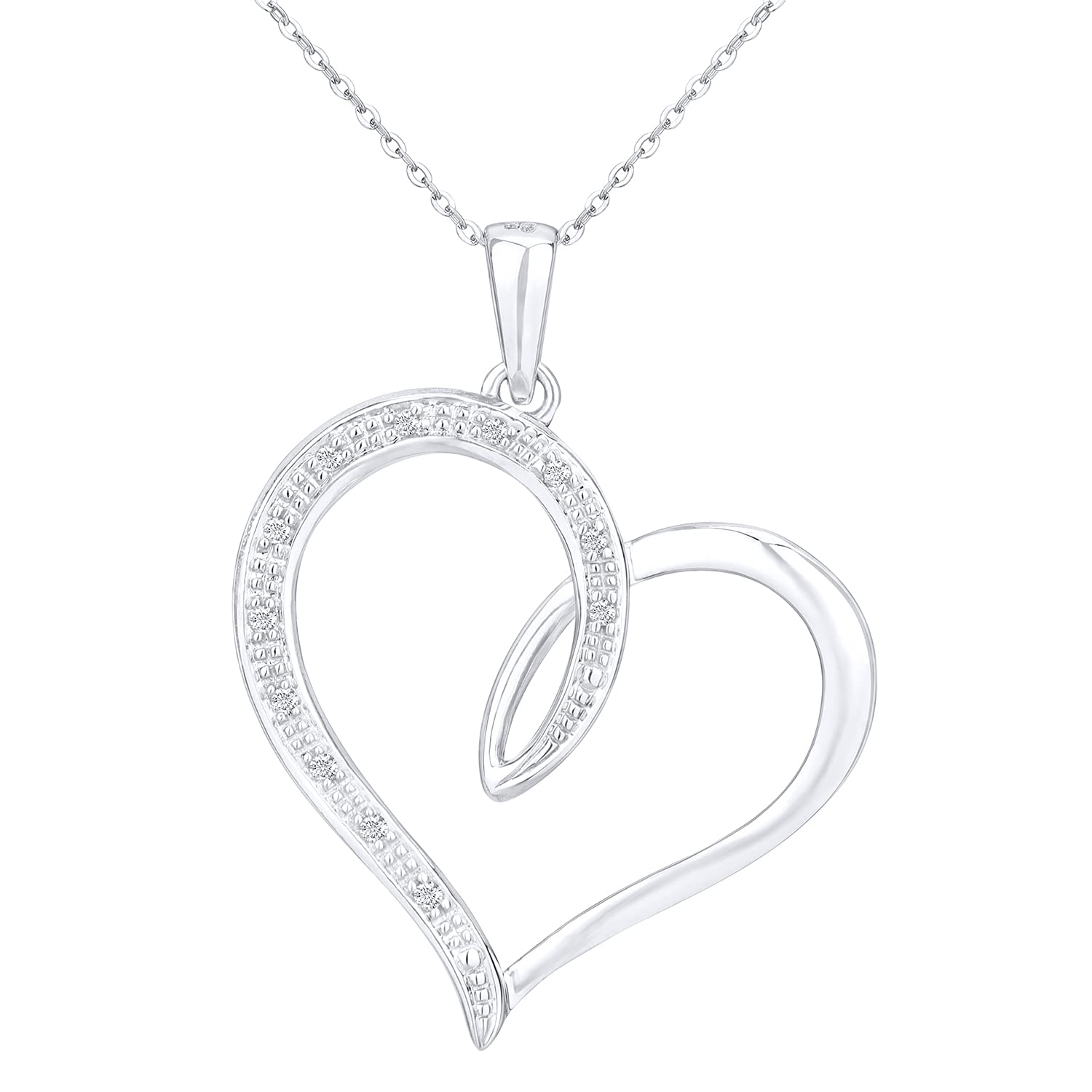 Elegano 9ct White Gold Necklace – Diamond Heart Pendant Women’s Necklace