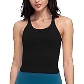 Excwudy Seamless Ribbed Workout Racerback Tank Tops with Built in Bra for Women