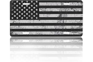 KARREAL Vintage Black White American Flag License Plate Cover Aluminum Metal Sign for Car Decor Rust-Proof US Car Plate Accessory Novelty Vanity Tag Cover with 4 Holes for Men Women 6 * 12 in