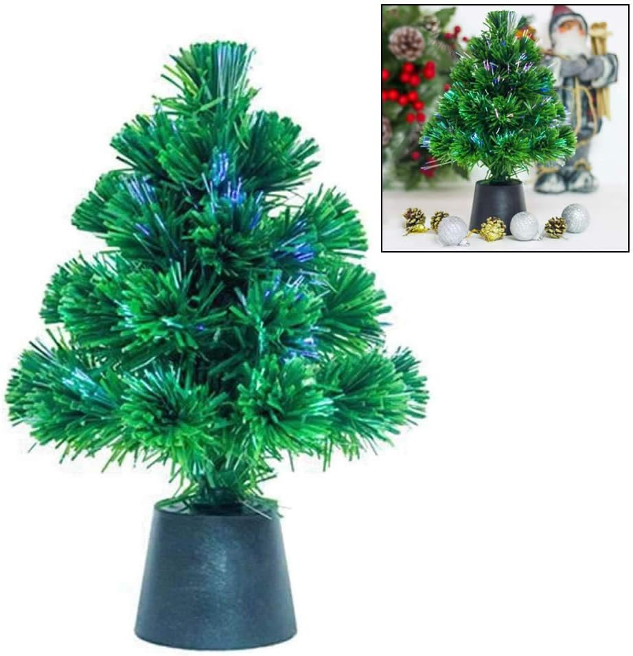 Gadget Juice Mini Christmas Tree with Battery Powered Colour Fibre Optic Xmas Lights 30cm Desk Table Decoration - Green