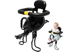 LOYALHEARTDY Kids Bike Seat, Aluminum Alloy Child Bike Seat for Adult Bike, Retractable Front Mounted Safe Seat with Foot Pedal Suitable for Hybrid Cruiser Bicycles and City Bicycles, 220lbs Load-Bearing Capacity