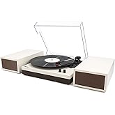 LP&No.1 Wireless Turntable with Stereo Bookshelf Speakers, Retro Record Player with Wireless Playback, 3 Speed Belt-Drive Vintage Turntable with Auto Off, Milk White