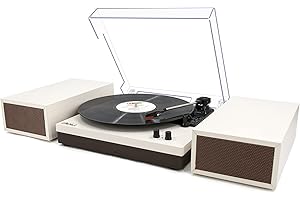LP&No.1 Wireless Turntable with Stereo Bookshelf Speakers, Retro Record Player with Wireless Playback, 3 Speed Belt-Drive Vintage Turntable with Auto Off, Milk White