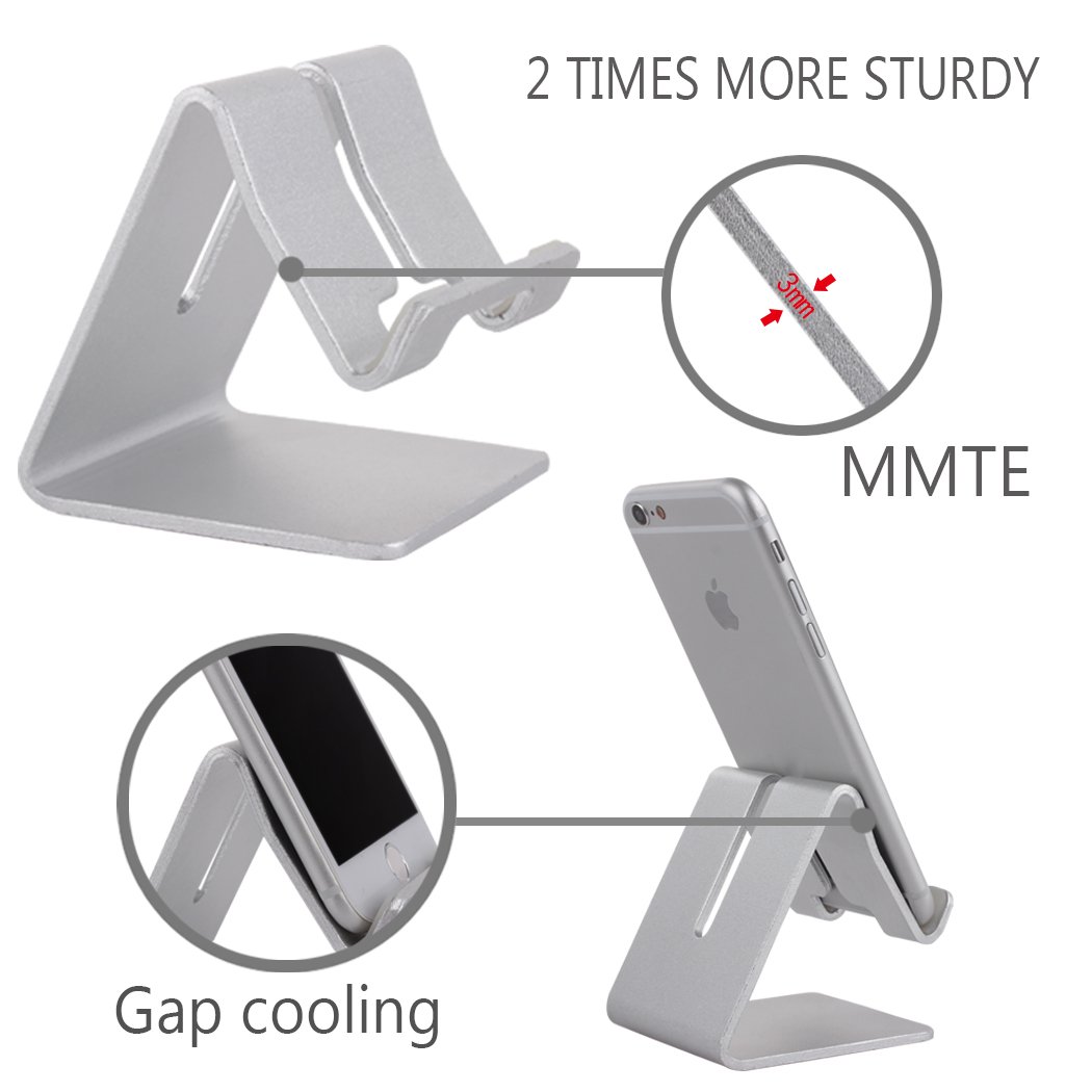 Cell Phone Holder, iPhone Stand, MMTE Aluminum Alloy Dock for iPhone, Android and most Mobile Phone (Silver)