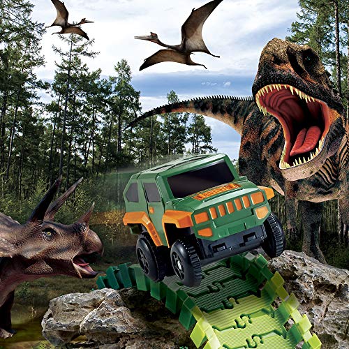 image for TAZHAI Dinosaur Toys 192Pcs Race Car Flexible Track, Create A Road Fle