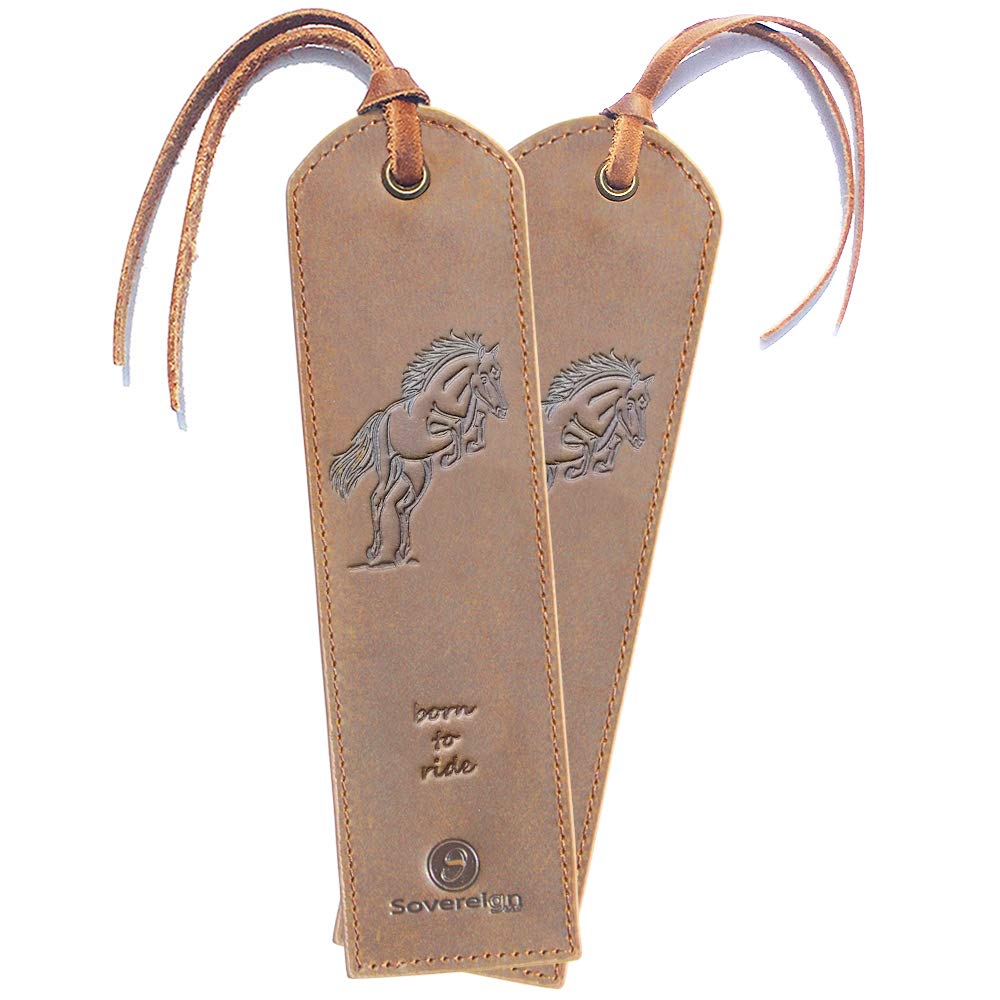 Handmade Leather Bookmark With Horse Design - Pack of 2 Genuine Book Marks - Perfect for Men, Women and Kids | Great Gift Idea for Bookworms, Writers, Relatives & Friends