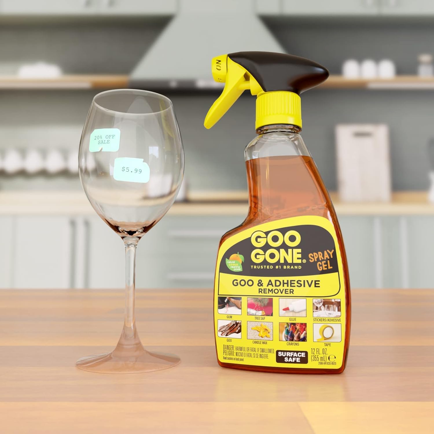 Goo Gone Adhesive Remover Spray Gel, Removes Chewing Gum, Grease, Tar, Stickers, Labels, Tape Residue, Oil, Blood, Lipstick, Mascara, 12 oz with Sticker Lifter