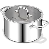 Rorence Stainless Steel Stock Pot, Tri-Ply Base Large Pot Induction Cooking Pot with Lid for All Stoves, Oven & Dishwasher Safe, 6-Quart