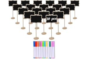 20PCS Wood Mini Chalkboard Sign and Replacement Stickers, Food Labels for Party Buffet,Blackboard for Message Board Signs,Wed