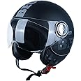 BEON Open Face Motorcycle Helmet for Adults,DOT Approved - Moped Half Vespa Retro Helmet with Anti-Scratch Visor for Men and Women Model B-01