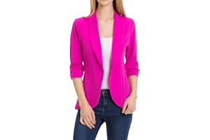 MINEFREE Women's 3/4 Ruched Sleeve Lightweight Work Office Blazer Jacket (S-3XL)